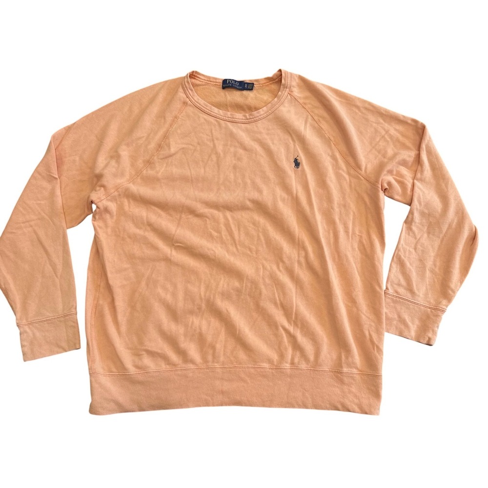 Polo Ralph Lauren Womens XL Peach Orange Cotton Crewneck Sweatshirt Pony Logo
